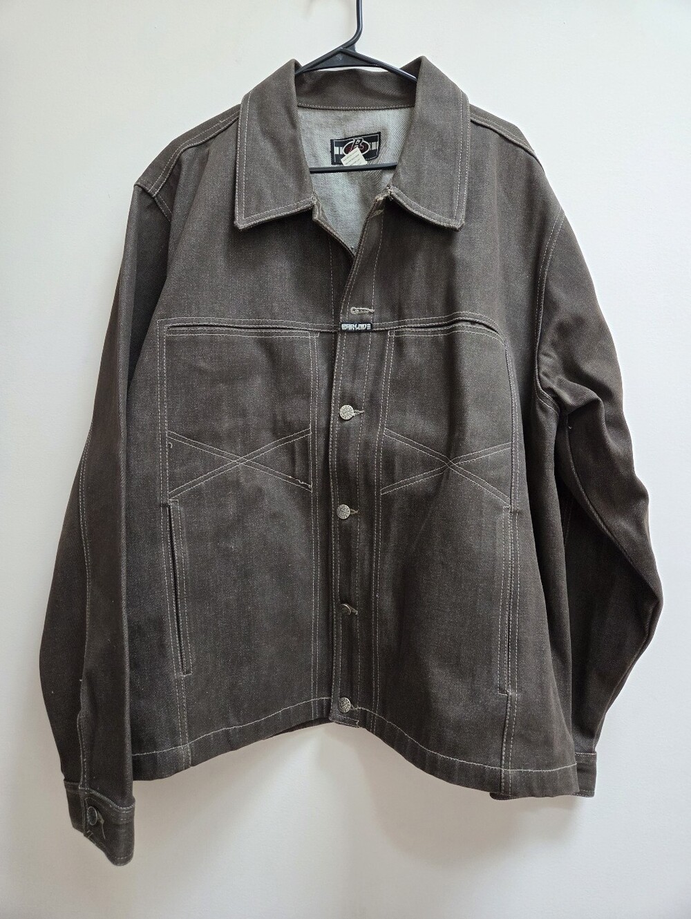 Vintage Y2K Barcode Jeans Streetwear Brown 100% Cotton Denim Jacket, Size XL
